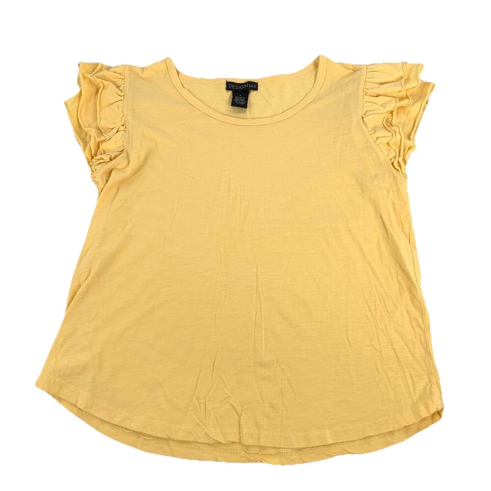Design 365 Ruffle Flatter Short Sleeve Blouse Size Large Womens Light Yellow Top